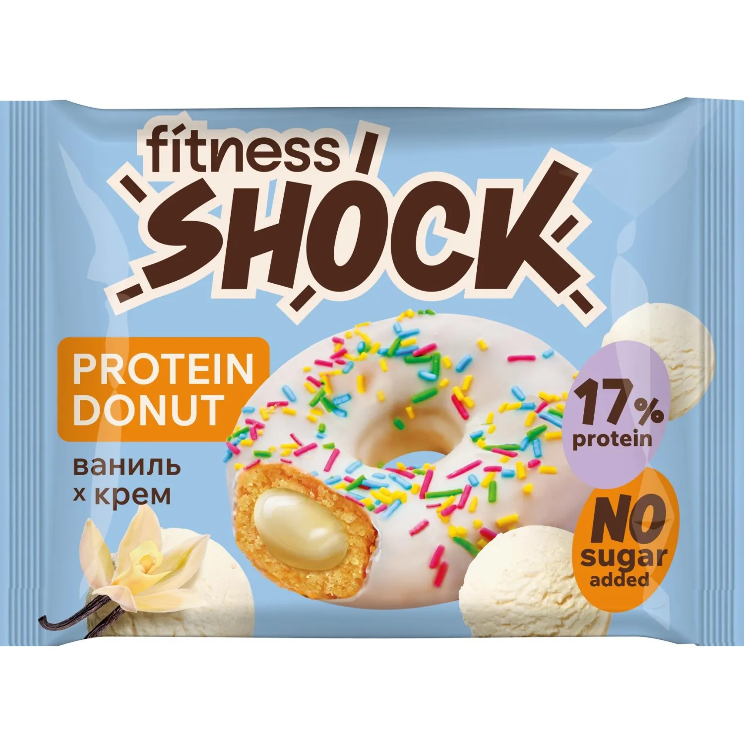 Печенье FitnesSHOCK Донат с ванильной начинкой, 70г