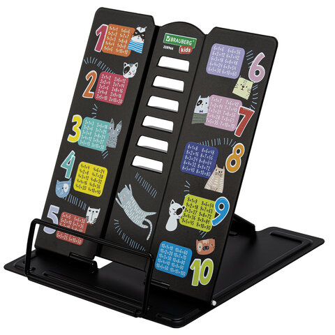 Подставка для книг BRAUBERG KIDS mini, "Cats" с таблицей умножения, регулируемый угол наклона, металлическая, 238966
