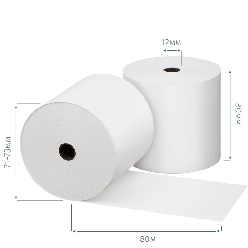 Ролики для касс 80 мм 80м, вт.12, т/б, 46гр/м2, 36шт/уп