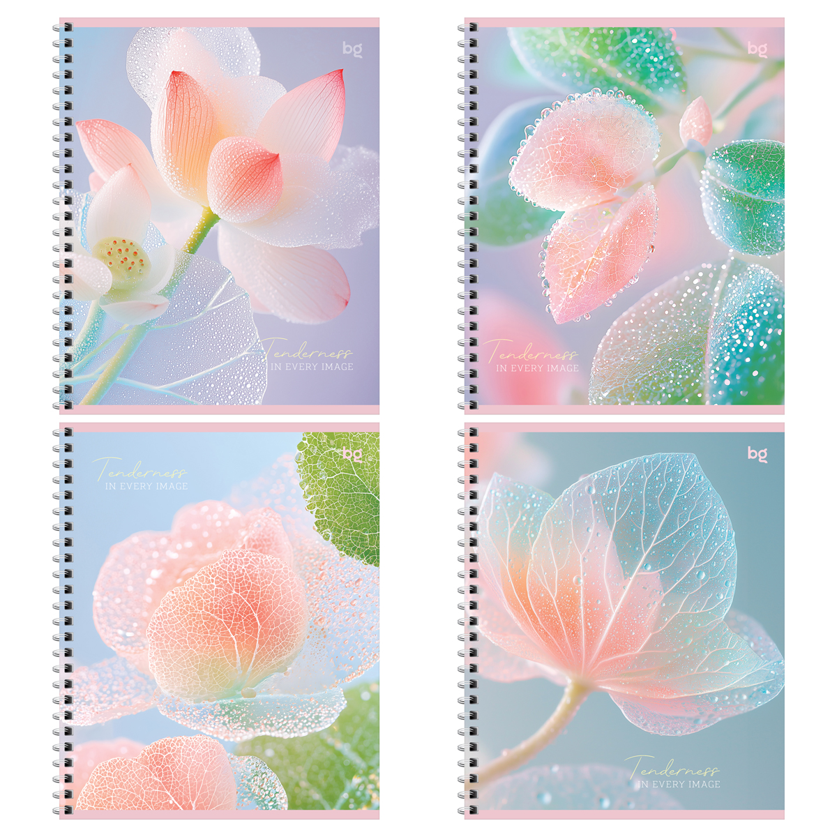 Тетрадь 96л., А5, клетка на гребне BG "Цветочная нежность", soft-touch ламинация