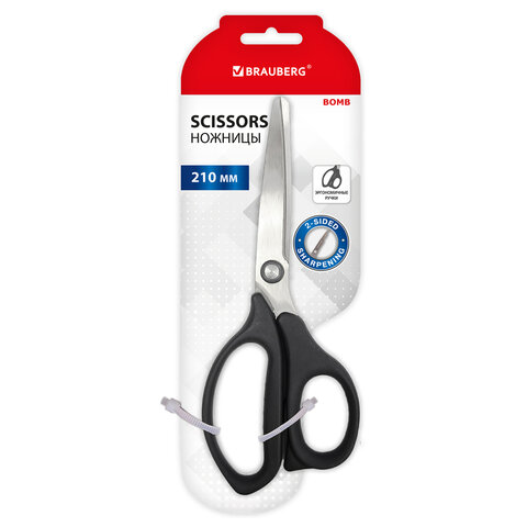 Ножницы BRAUBERG "BOMB", 210 мм, графитовый цвет, 2-сторонняя заточка, эргономичные, 238856