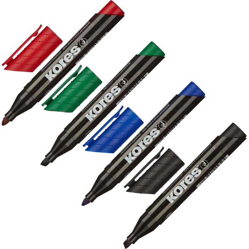 Маркер перманентный KORES набор 4 цв. 3-5 мм скошенный наконечник 20945