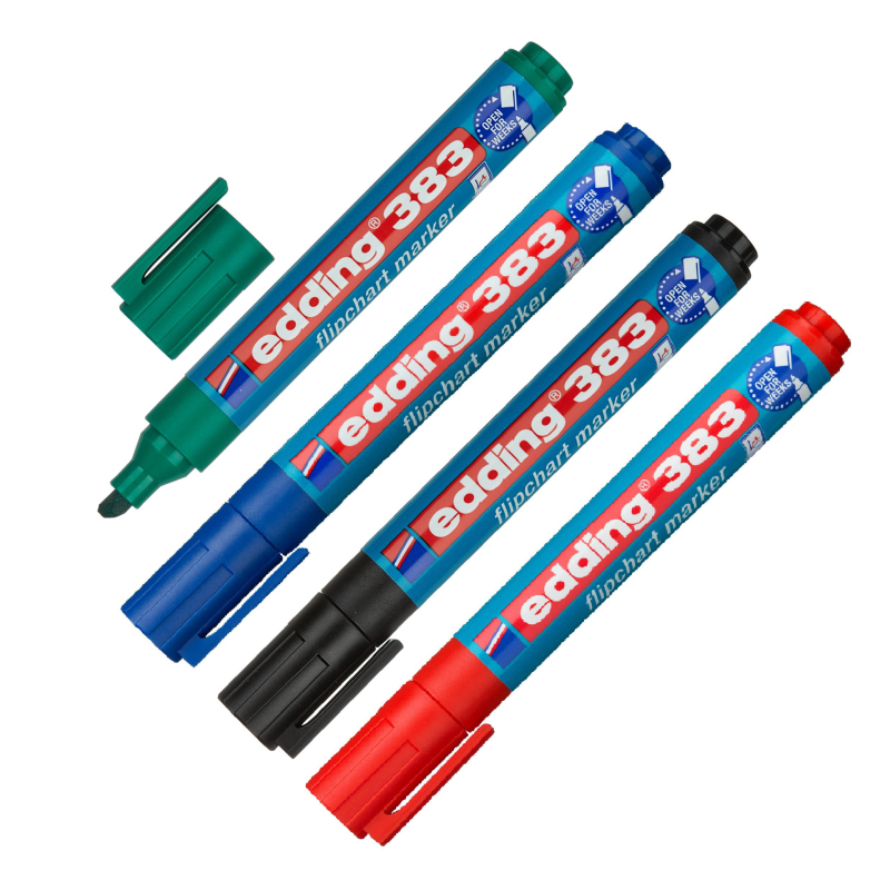 Набор маркеров для флипчартов EDDING 383, 1-5 мм, 4 цвета в ПВХ конверте