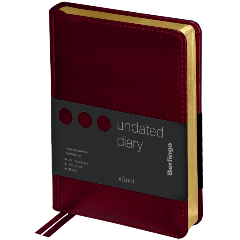 Ежедневник недатир. А6, 160л., кожзам, Berlingo "xGold", зол. срез, бордовый