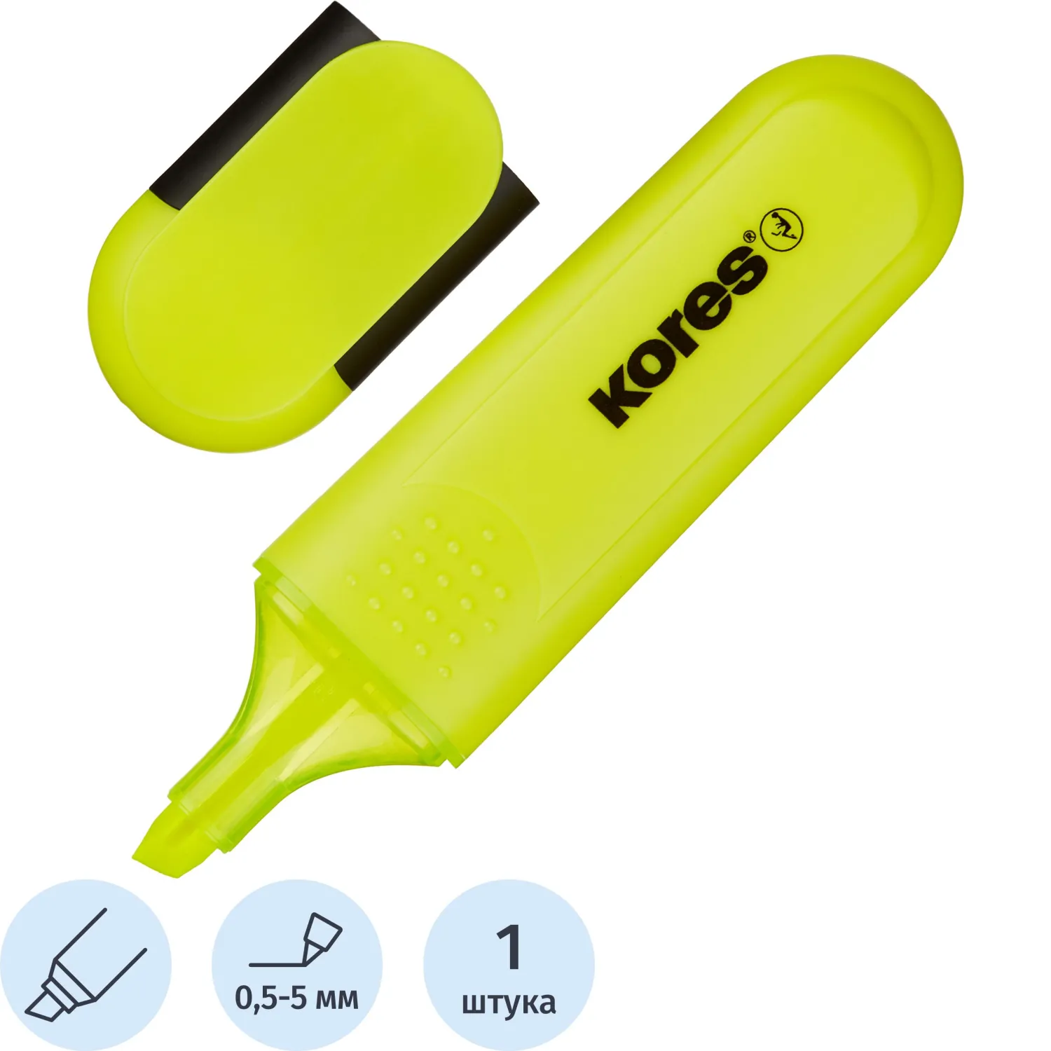 Маркер текстовыделитель Kores BRIGHT LINER PLUS, скош након, 0,5-5 мм, желт