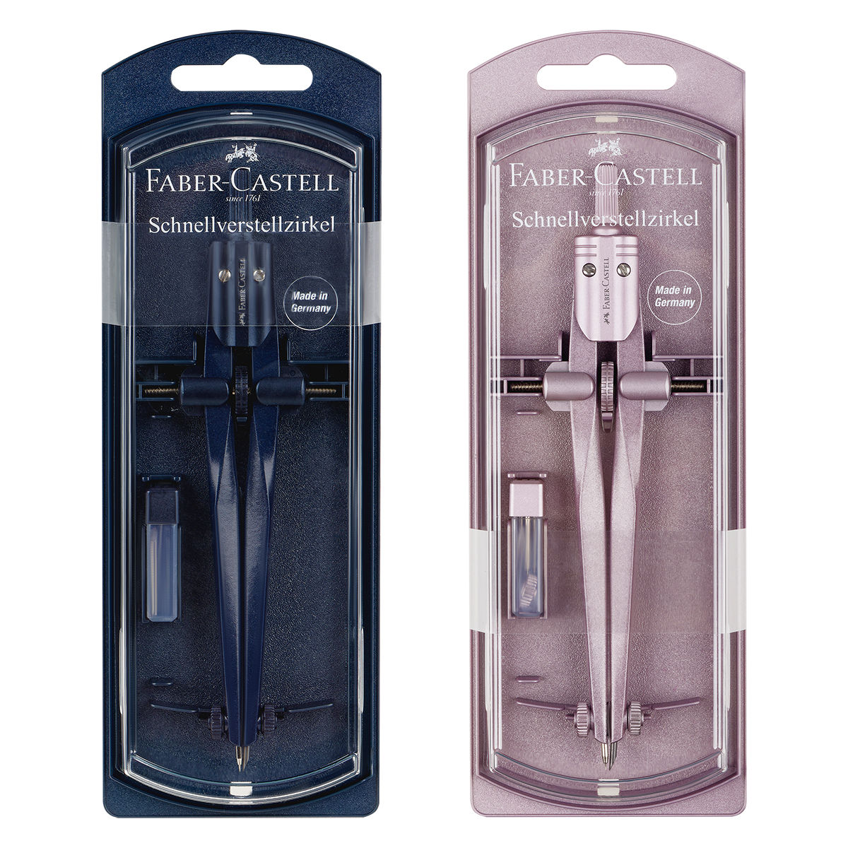 Циркуль Faber-Castell + грифели, пластиковый футляр,  цвет темно-синий., роз. золото