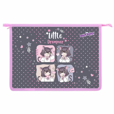 Папка для тетрадей ЮНЛАНДИЯ А4, 1 отделение, пластик, на молнии, "Anime dreamer", 273349