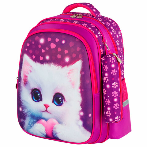 Рюкзак BRAUBERG KIDS MIND с пеналом в комплекте, 2 отделения, "Humble Cat", 40х28х18 см, 273176