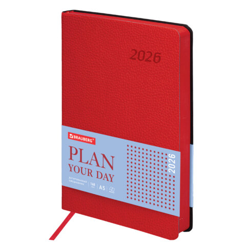 Ежедневник датированный 2026 А5 138x213 мм, BRAUBERG "Stylish", под кожу, гибкий, красный, 117103
