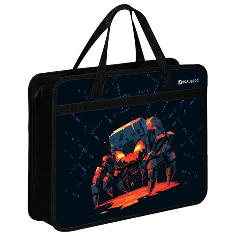 Папка на молнии с ручками BRAUBERG А4, 1 отделение, пластик, 80 мм, "Fire spider", 273374