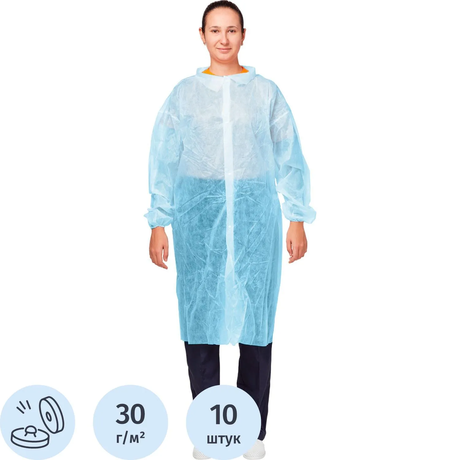 Халат на кнопках (30 гр) XXXL голубой (10 шт/упак)