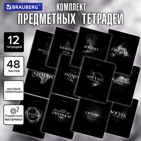 Тетради предметные, КОМПЛЕКТ 12 ПРЕДМЕТОВ, 48л, матовая ламинация, BRAUBERG, SHADOWS, 405176