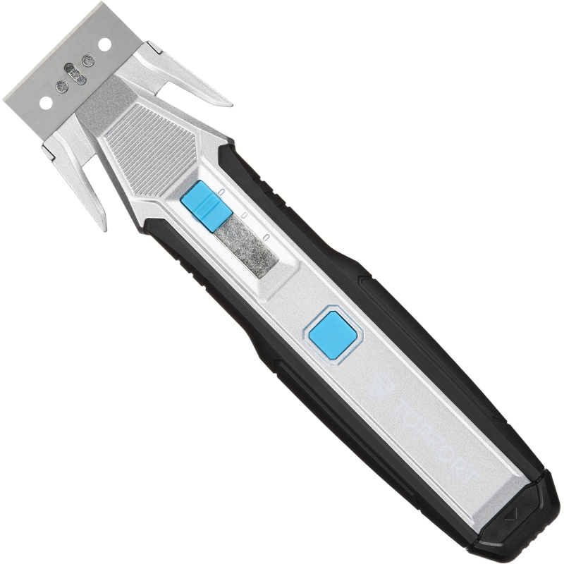 Нож универсальный скребок+д/вскр.упак.матер. TOPFORT,цинк+TPR,3 зап.лезв