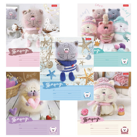 Тетрадь 12л. HATBER узкая линия, обложка картон, Уютные котики (микс в спайке), 12Т5В7