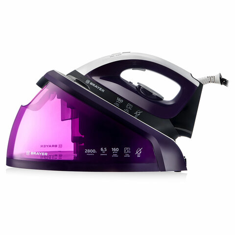 Парогенератор BRAYER BR4152, 2800Вт, 6.5Бар, пар 160 г/мин, паровой удар 480 г/мин, 1,8л, фиолетовый