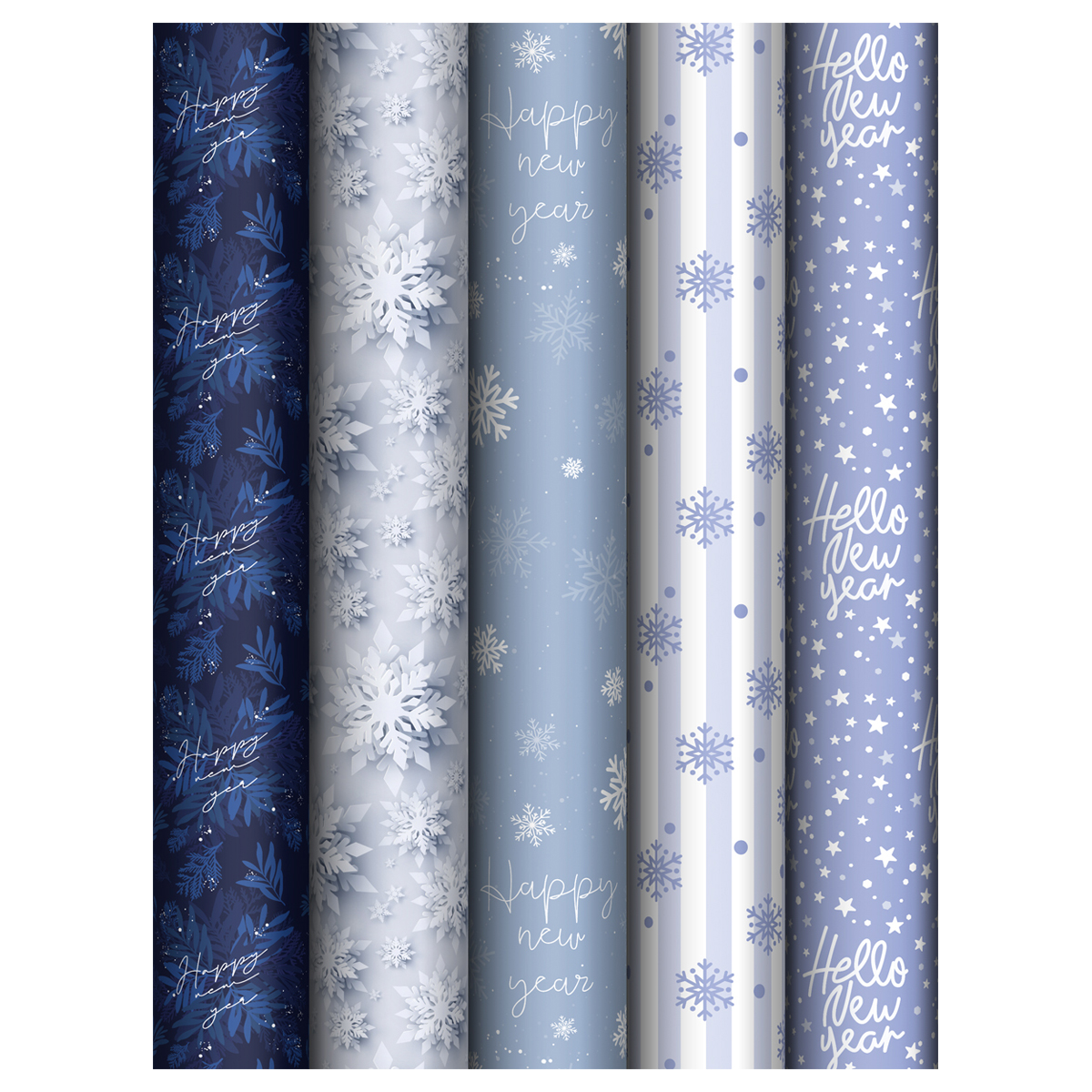 Упаковочная бумага глянц. 70*100см, MESHU "Snowfall", 80г/м2, ассорти 5 дизайнов