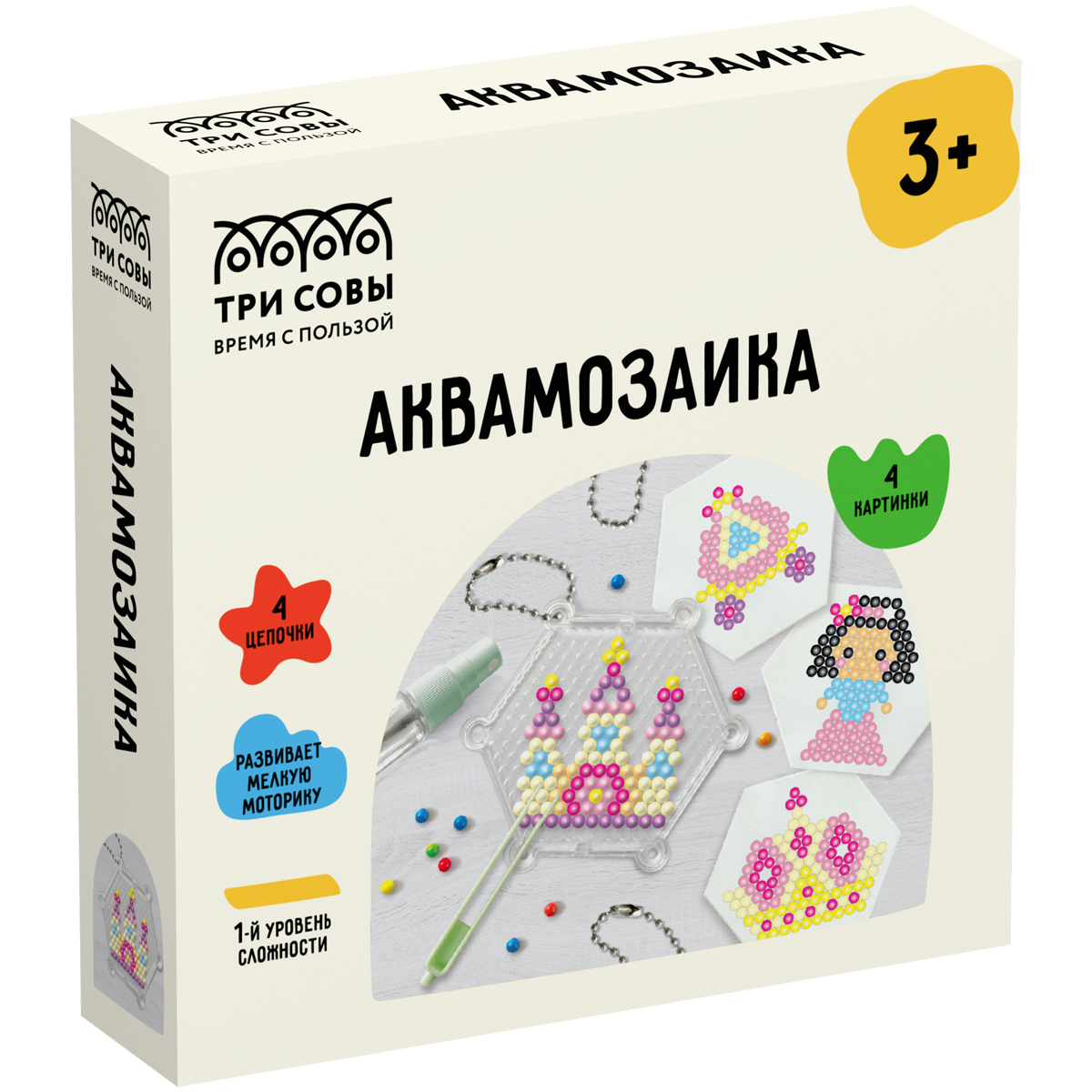 Аквамозаика ТРИ СОВЫ "Волшебная страна", набор инструментов, трафареты, картонная коробка 12*12 см