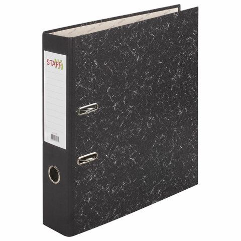 Папка-регистратор STAFF Basic БЮДЖЕТ с мраморным покрытием, 70 мм, без уголка, черный корешок, 880907