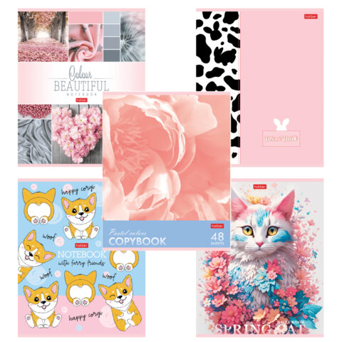 Тетрадь А5 48л. HATBER скоба, клетка, обложка картон, Для девочек_Выпуск №1 (микс), 087341, 48Т5В1