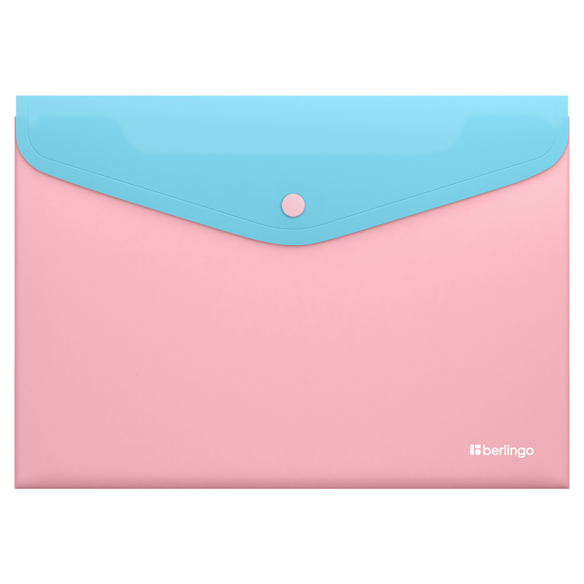 Папка-конверт на кнопке Berlingo "Haze" А4, 200мкм, софт-тач, с цветным клапаном, голубая/розовая