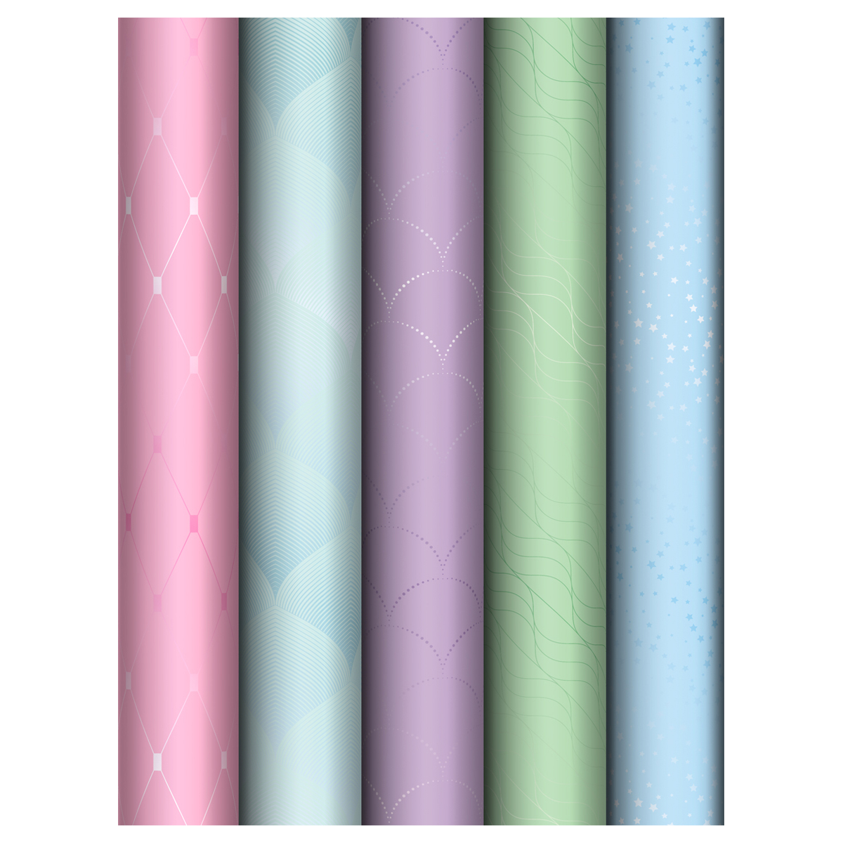 Упаковочная бумага глянц. 70*100см, MESHU "Pastel colors", 80г/м2, ассорти 5 дизайнов