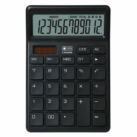 Калькулятор настольный BRAUBERG CH-12-BK (153х103 мм), 12 разрядов, двойное питание, черный, 272958