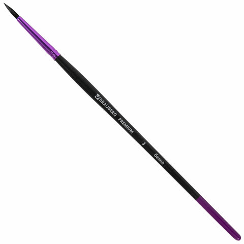 Кисть беличья круглая № 3, BRAUBERG PREMIUM, 200972