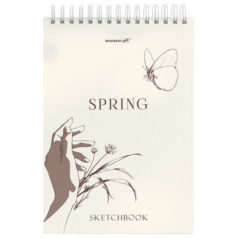 Скетчбук, белая бумага 100 г/м2, 140х201 мм, 60 л., гребень, жёсткая подложка, BRAUBERG ART, Ассорти Beige, 116904