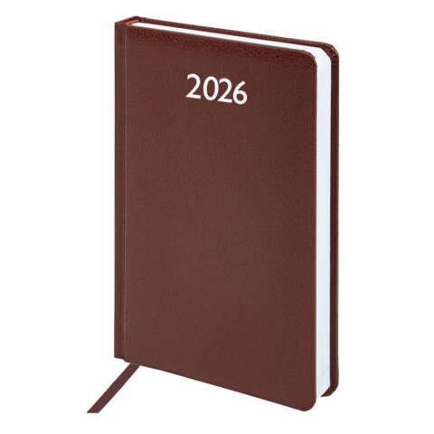 Ежедневник датированный 2026, А5, 138x213 мм, BRAUBERG "Profile", балакрон, коричневый, 117072