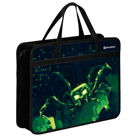 Папка на молнии с ручками BRAUBERG А4, 1 отделение, пластик, 80 мм, "Ominous spider", 273371