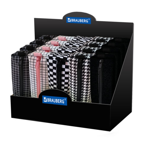 Пенал-тубус BRAUBERG полиэстер, ассорти 5 цветов, "Modest", 21х6х6 см, дисплей, 272305