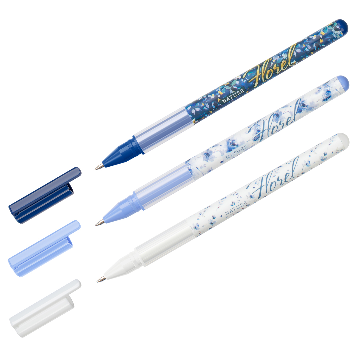 Ручка шариковая MESHU "Flowers" синяя, 0,7мм, грип, корпус ассорти