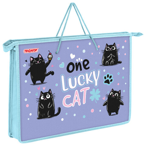 Папка на молнии с ручками ПИФАГОР А4, 1 отделение, пластик, ручки-шнурок, "Funny cats", 273353