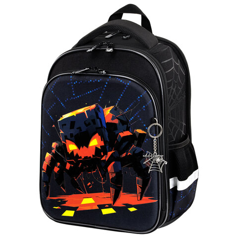 Ранец BRAUBERG QUADRO, 3 отделения, с брелком, Fire spider, 37х28х18 см, 273106