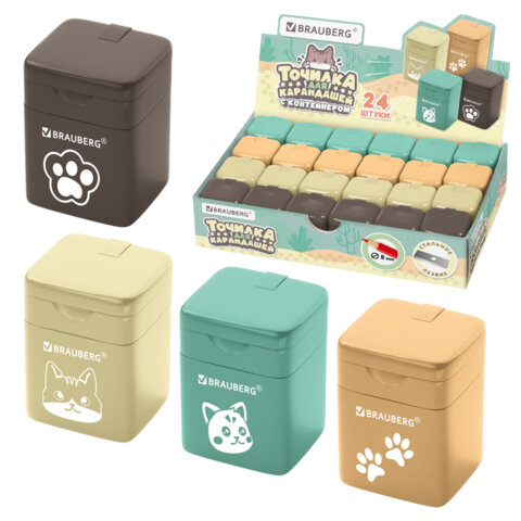 Точилка кросс-серия МИЛЫЕ КОТЫ, с контейнером, корпус ассорти, BRAUBERG, 273226