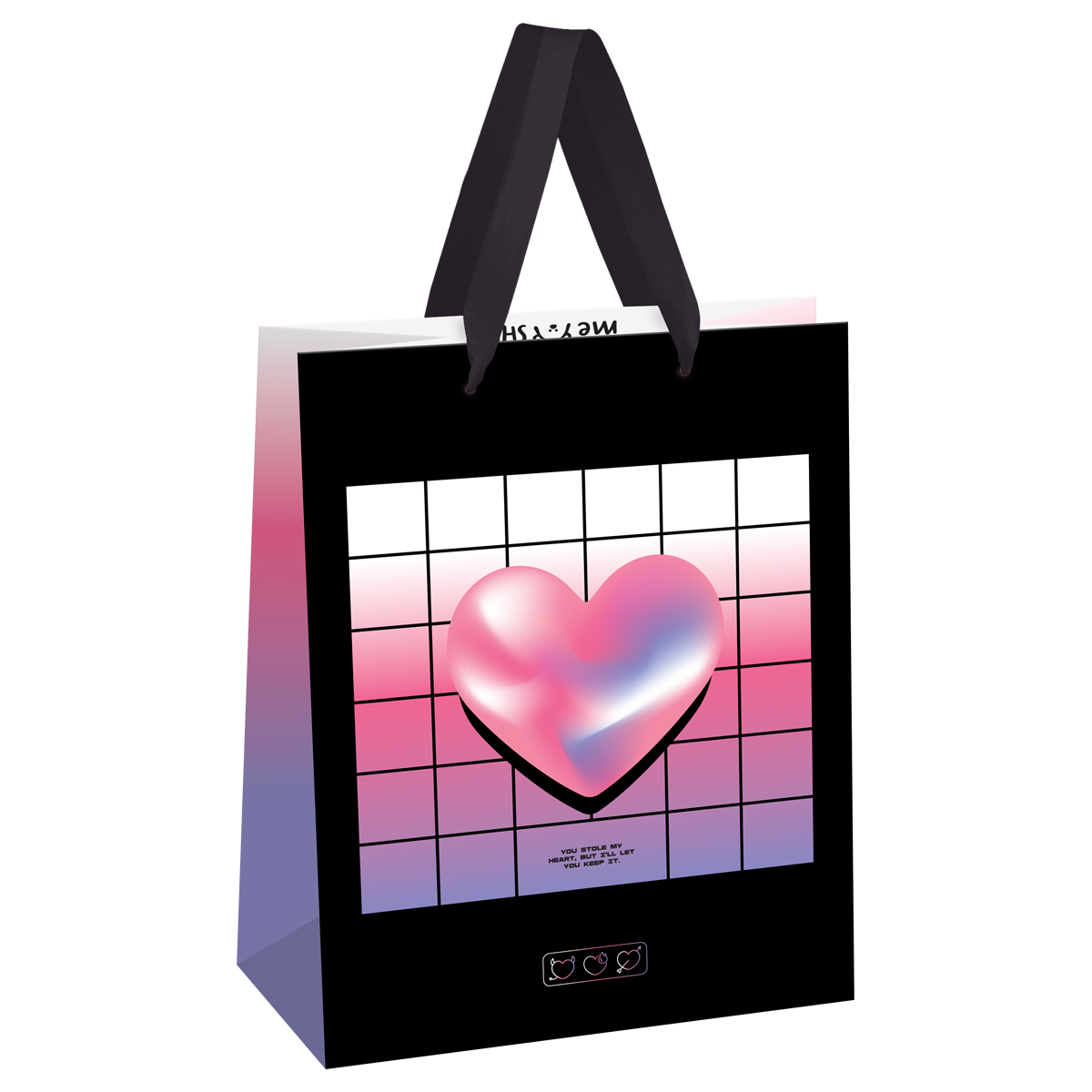 Пакет подарочный 18*23*10см MESHU "Heart",  матовая ламинация