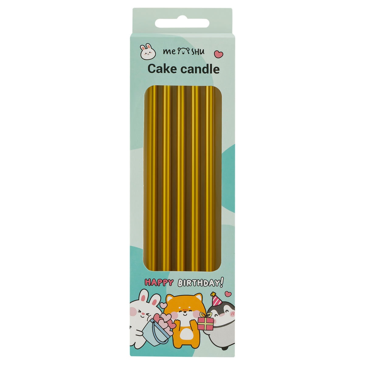 Свечи для торта с держателями MESHU "Straight gold", 14см, 10шт