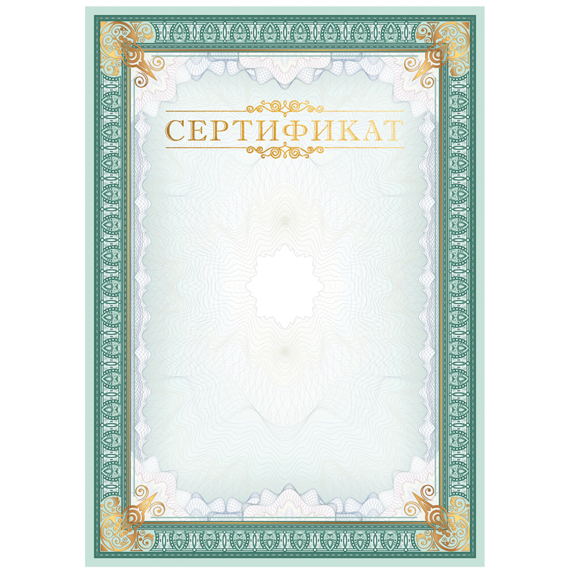 Сертификат А4, BG, мелованный картон, тиснение фольгой, вертикальный