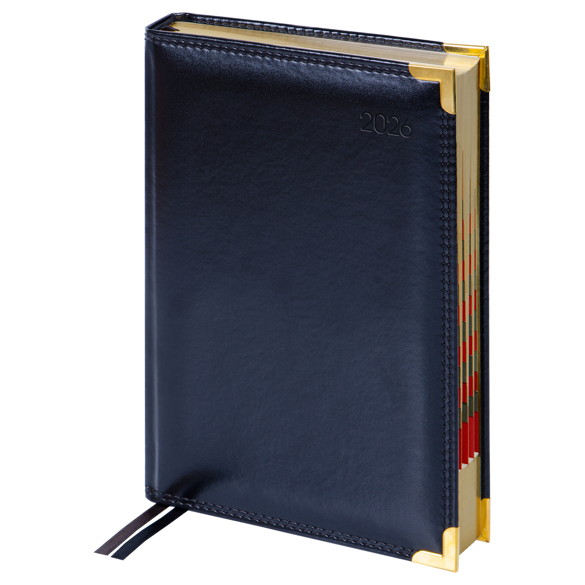 Ежедневник датированный 2026г., А5, 184л., Delucci, Гладкая кожа, зол. срез, черный