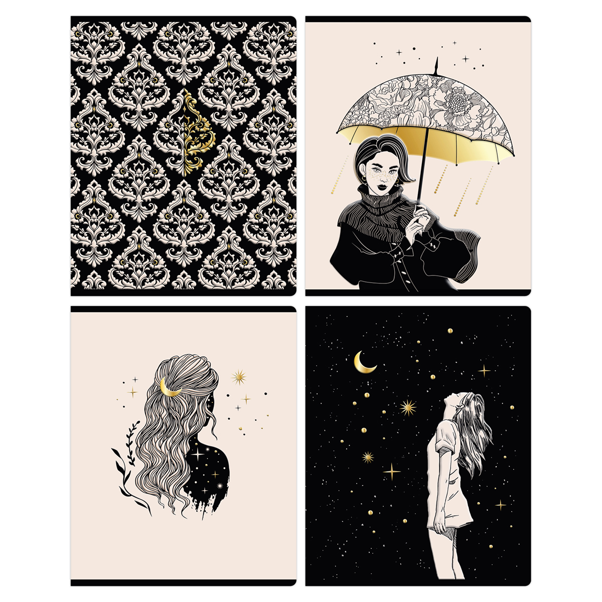 Тетрадь 48л., А5, клетка BG "Под звездами", 70г/м2, конгрев, тиснение фольгой, с форзацем