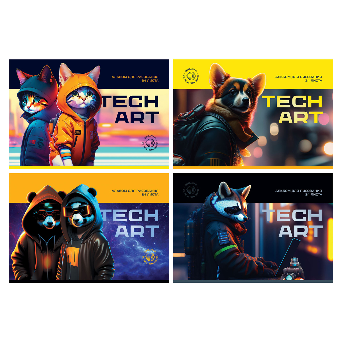 Альбом для рисования 24л., А4, на скрепке BG "TechArt", нейросеть