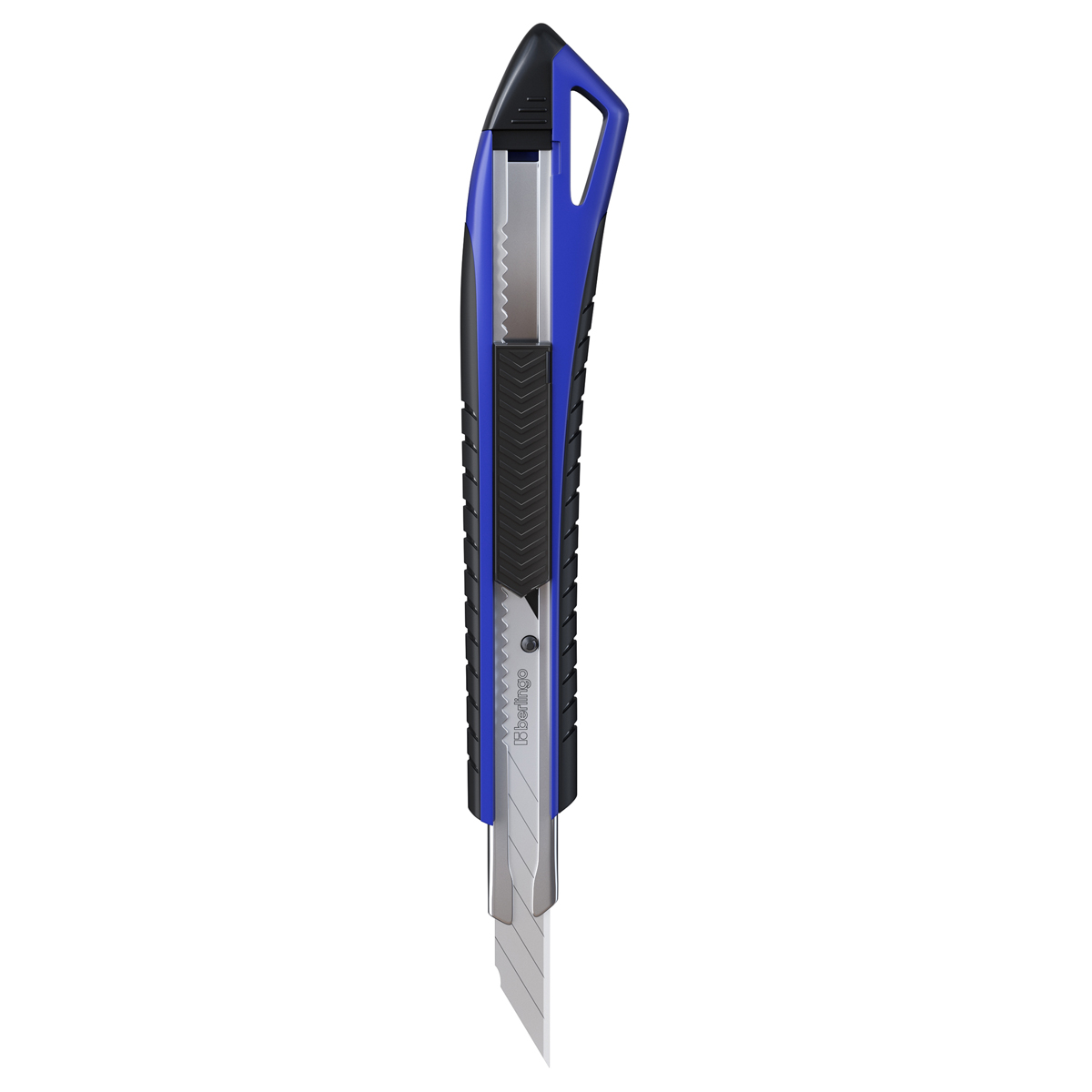 Нож канцелярский 9мм Berlingo "Razzor 300", auto-lock, металл. направл., мягкие вставки, синий, европодвес