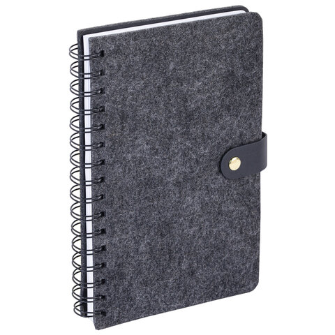 Ежедневник недатированный А5 135х210мм BRAUBERG "Felt" на гребне, войлок, кнопка 160л, черный, 117132