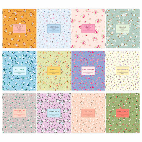 Тетради предметные, КОМПЛЕКТ 12 ПРЕДМЕТОВ, 48 л., рельефный картон, BRAUBERG "BLOSSOM", 405179