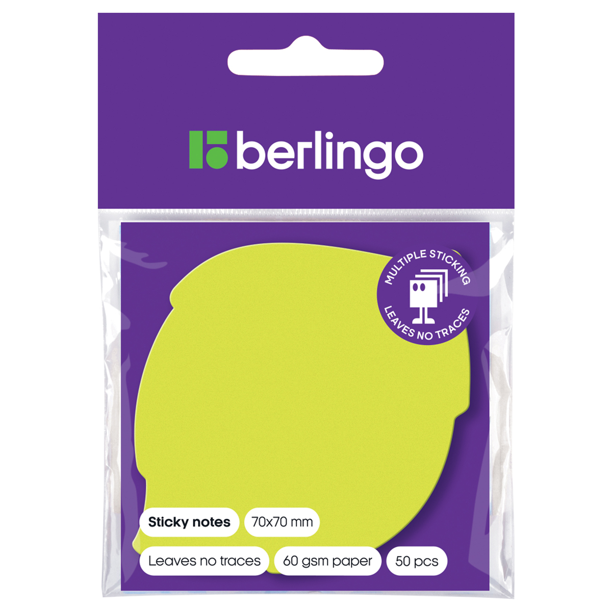 Самоклеящийся блок фигурный Berlingo "Лист", 70*70мм, 50л, зеленый неон, европодвес