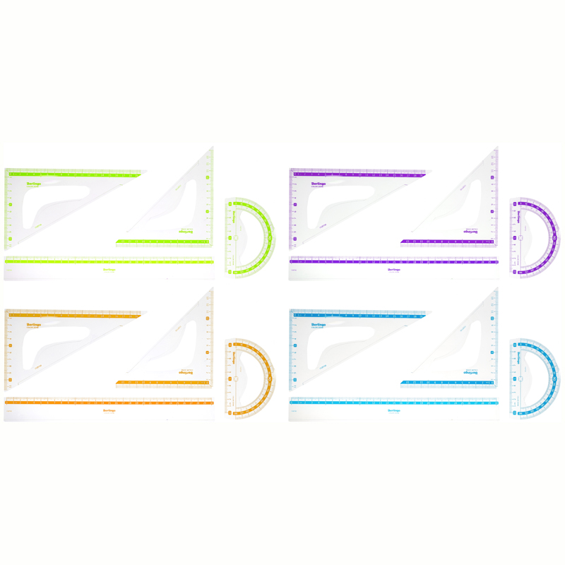 Набор чертежный большой Berlingo "Color" (треуг. 2шт., линейка 30см, транспортир), прозрачный