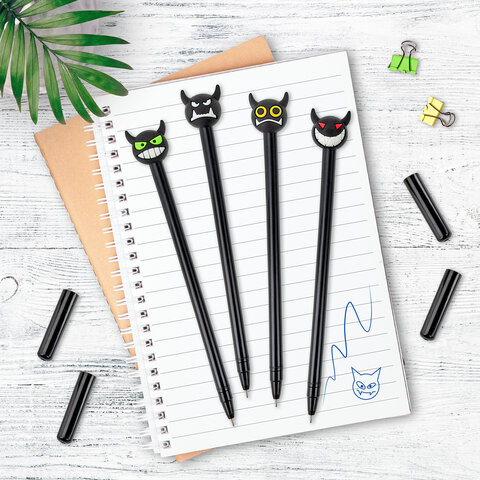 Ручка с топпером шариковая масляная ЮНЛАНДИЯ "Чертёнок", корпус ассорти, СИНЯЯ, пишущий узел 0,7 мм, 143812