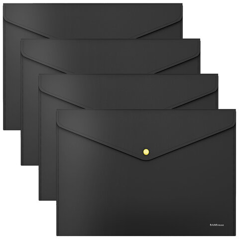 Папка-конверт с неоновой кнопкой ERICH KRAUSE А4, до 120 листов, матовая черная, 0,18 мм, 55883