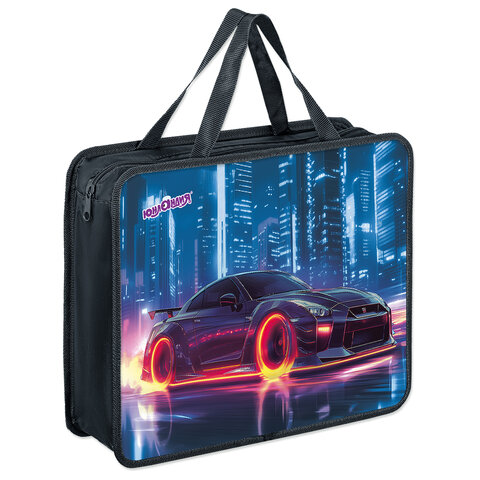 Папка на молнии с ручками ЮНЛАНДИЯ А4, 1 отделение, пластик, 80 мм, "Fire wheels", 273364