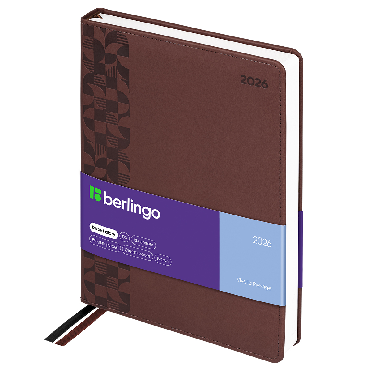 Ежедневник датированный 2026г., А4-(В5), 184л., кожзам, Berlingo "Vivella Prestige", коричневый